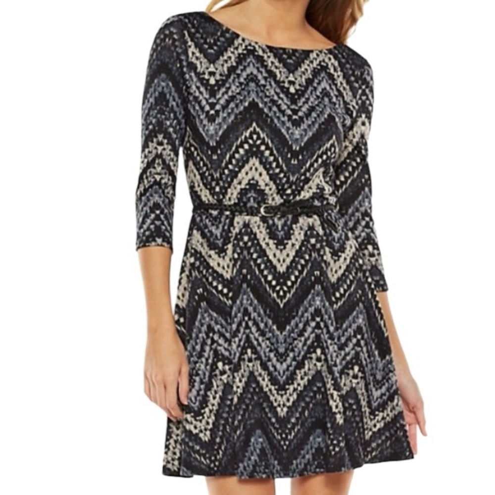 LILY ROSE Warm Up To Fall 3/4 Sleeve Scoop Back Knit Skater Mini Dress size M